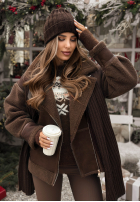 Prążkowany Compleu Căciulă i szalik z kaszmirem Snow Dates ciocolatiu