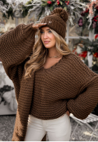 Pleciony Pulover z wełną Winter Is Calling ciocolatiu