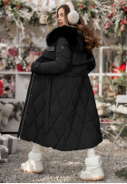 Pikowana Geacă z futerkiem Hot Coffee negru