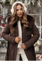 Pikowana Geacă z futerkiem Hot Coffee ciocolatie