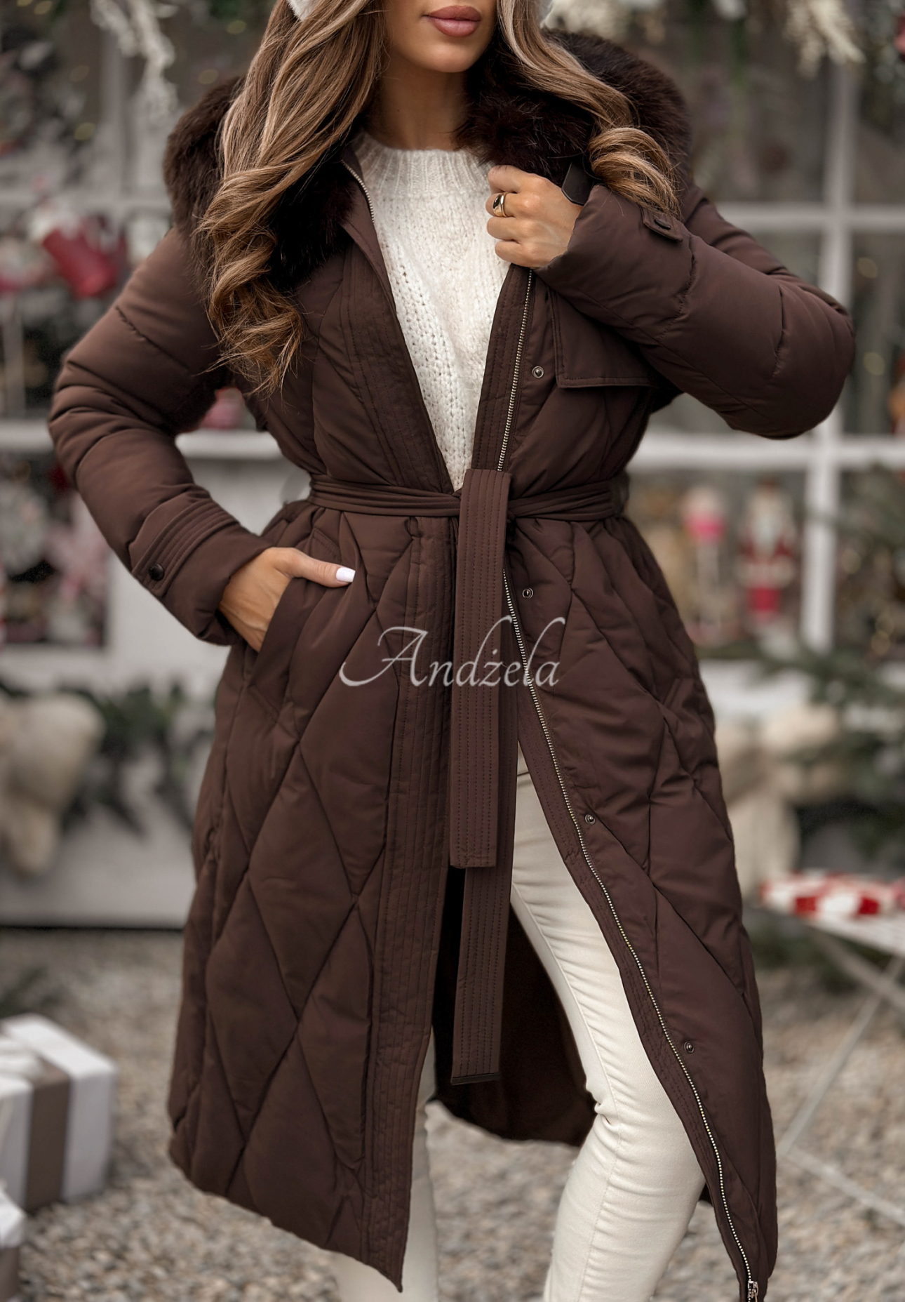 Geacă matlasată cu blăniță Hot Coffee