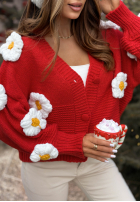 Krótki Cardigan z kwiatami Puffy Flowers roșu
