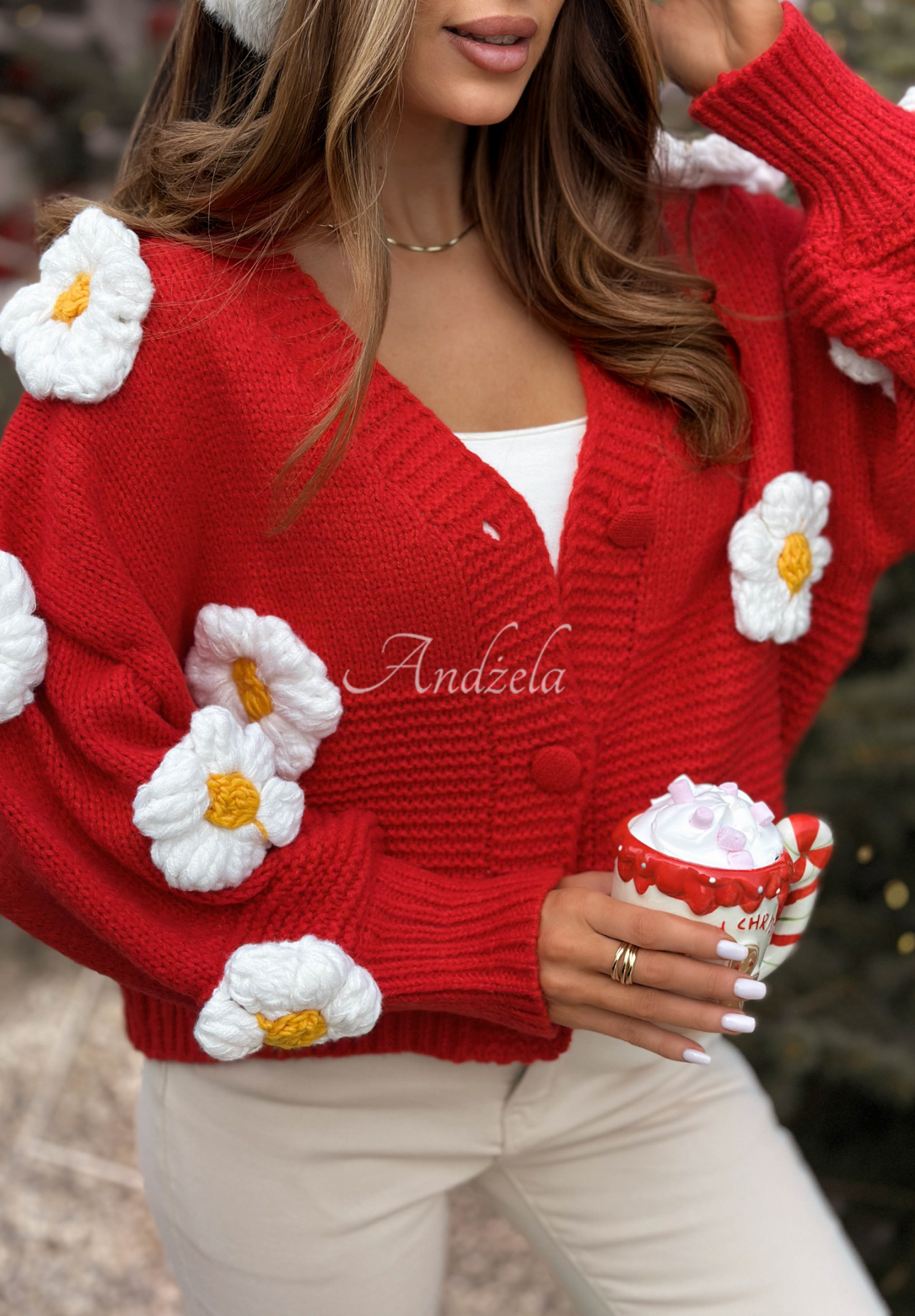 Cardigan scurt cu flori Puffy Flowers