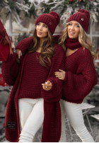 Pleciony Pulover z wełną Winter Is Calling burgundowy