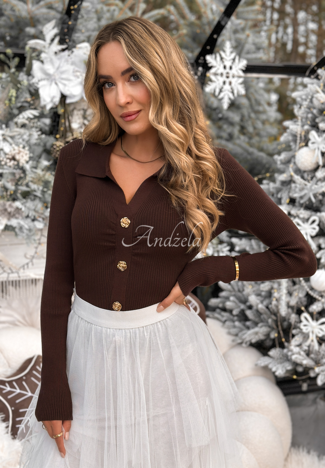 Bluză din viscoză cu guler Feeling Nice