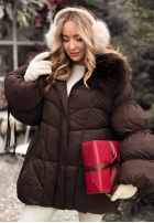 Pikowana Geacă z futerkiem Cold Without You ciocolatie