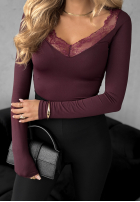 Bluză longsleeve z koronką Miss In Me burgundowa