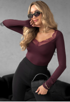 Bluză longsleeve z koronką Miss In Me burgundowa