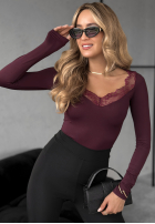 Bluză longsleeve z koronką Miss In Me burgundowa