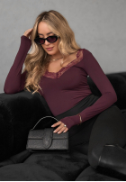 Bluză longsleeve z koronką Miss In Me burgundowa