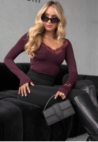 Bluză longsleeve z koronką Miss In Me burgundowa