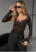 Bluză longsleeve z koronką Miss In Me ciocolatie