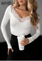 Bluză longsleeve z koronką Miss In Me ecru