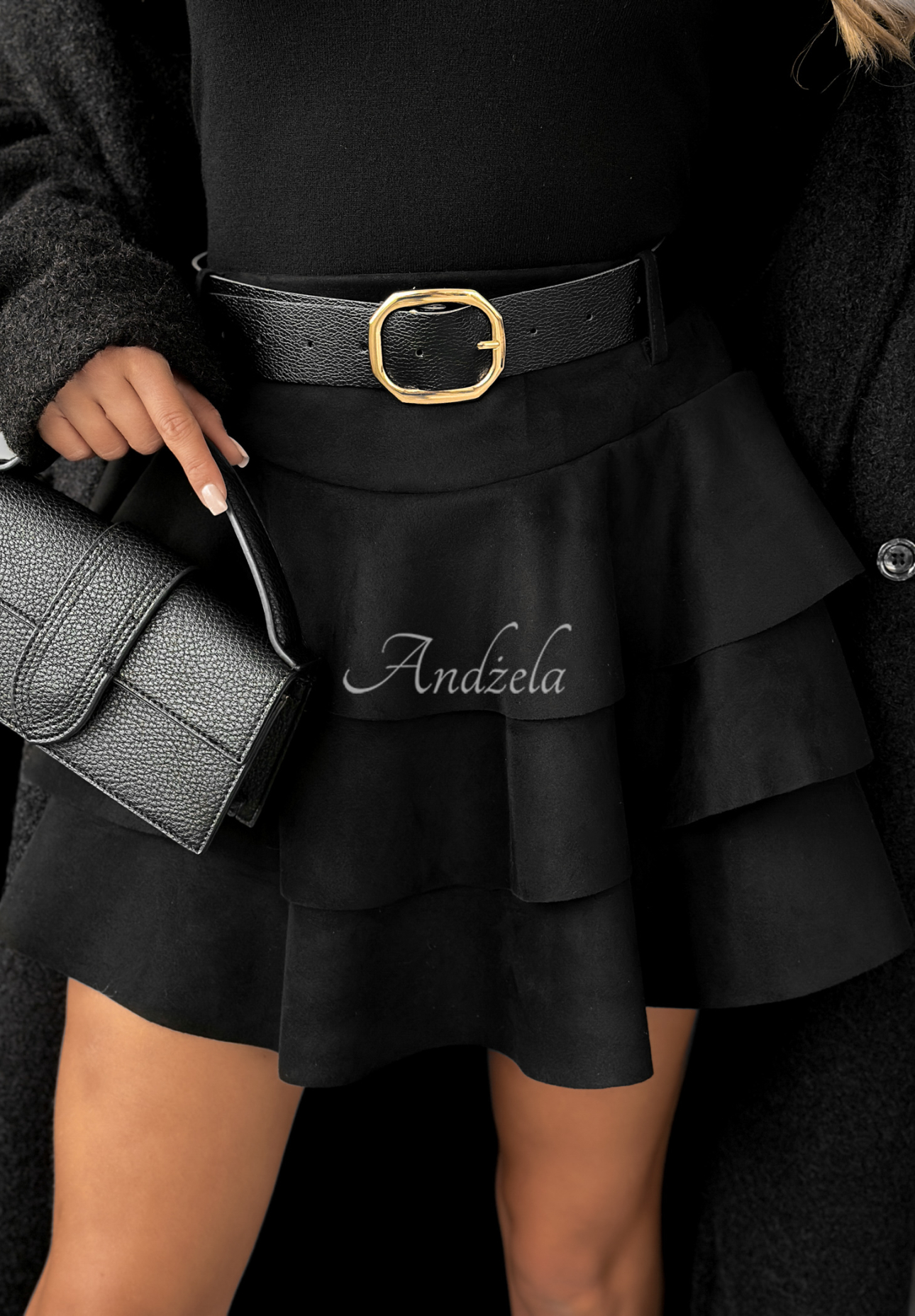 Fustă-pantalon mini din piele întoarsă cu volănașe Girly Time