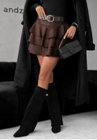 Zamszowa Fustă mini z falbankami Girly Time ciocolatie