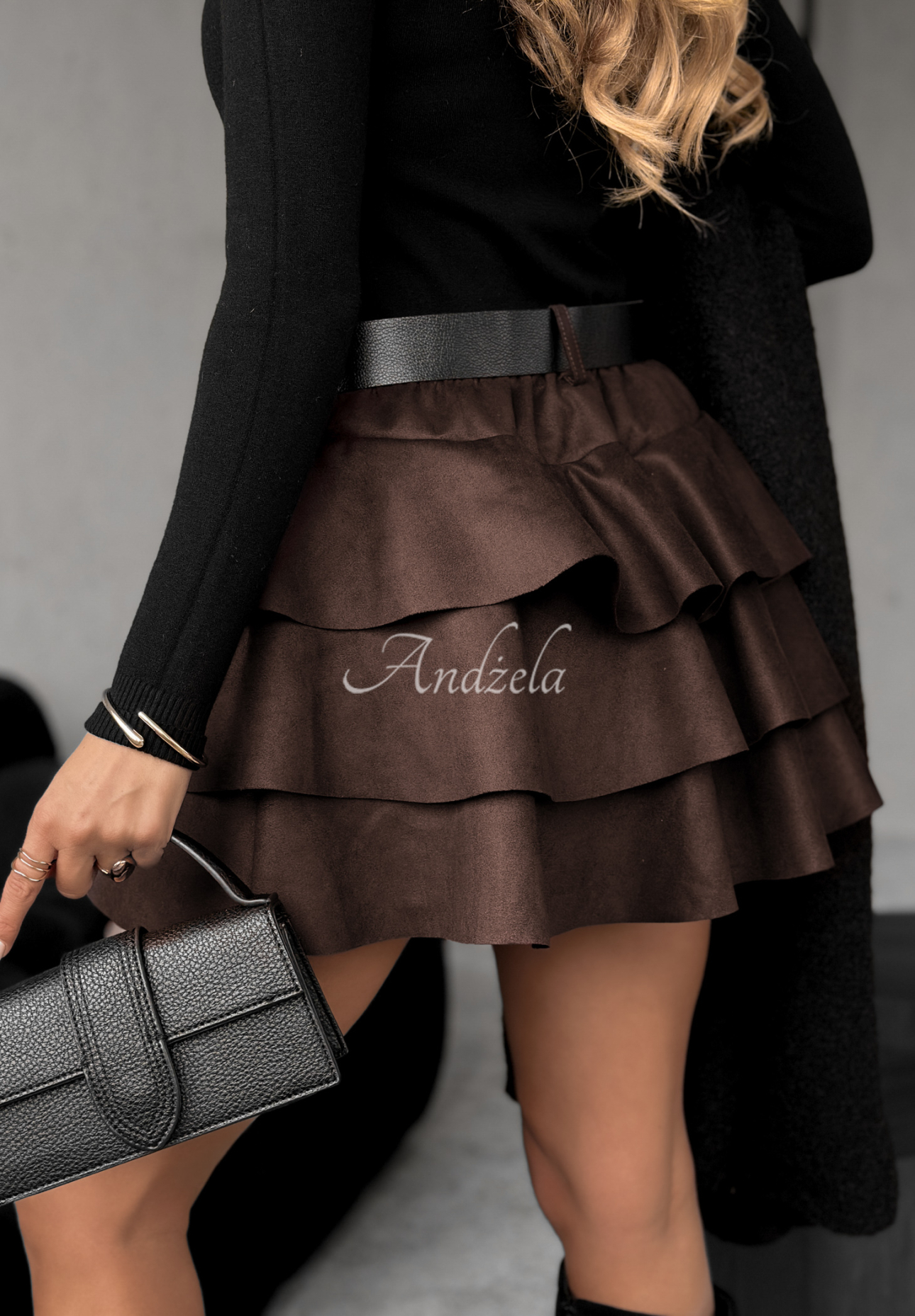 Fustă-pantalon mini din piele întoarsă cu volănașe Girly Time