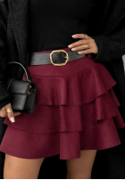 Zamszowa Fustă mini z falbankami Girly Time burgundowa