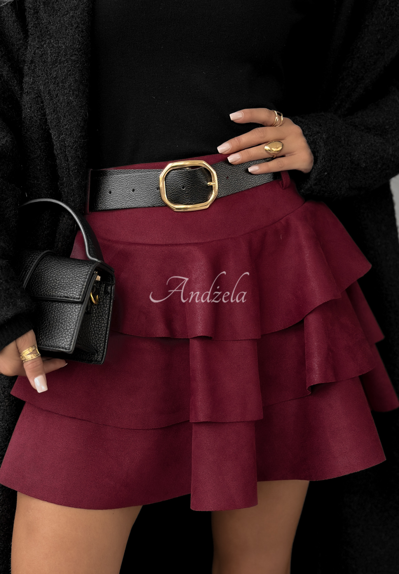 Fustă-pantalon mini din piele întoarsă cu volănașe Girly Time