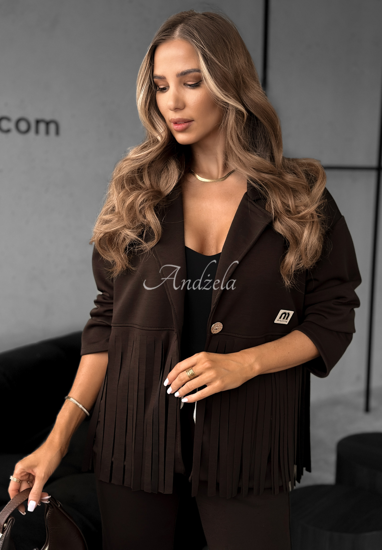 Compleu din viscoză cu franjuri The Other Side format din sacou și pantaloni