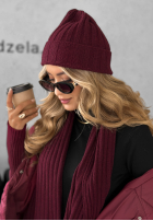 Prążkowany Compleu Căciulă i szalik z kaszmirem Snow Dates burgundowy