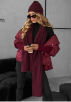 Prążkowany Compleu Căciulă i szalik z kaszmirem Snow Dates burgundowy