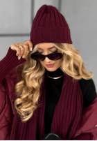 Prążkowany Compleu Căciulă i szalik z kaszmirem Snow Dates burgundowy