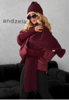 Prążkowany Compleu Căciulă i szalik z kaszmirem Snow Dates burgundowy