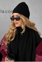 Prążkowany Compleu Căciulă i szalik z kaszmirem Snow Dates negru