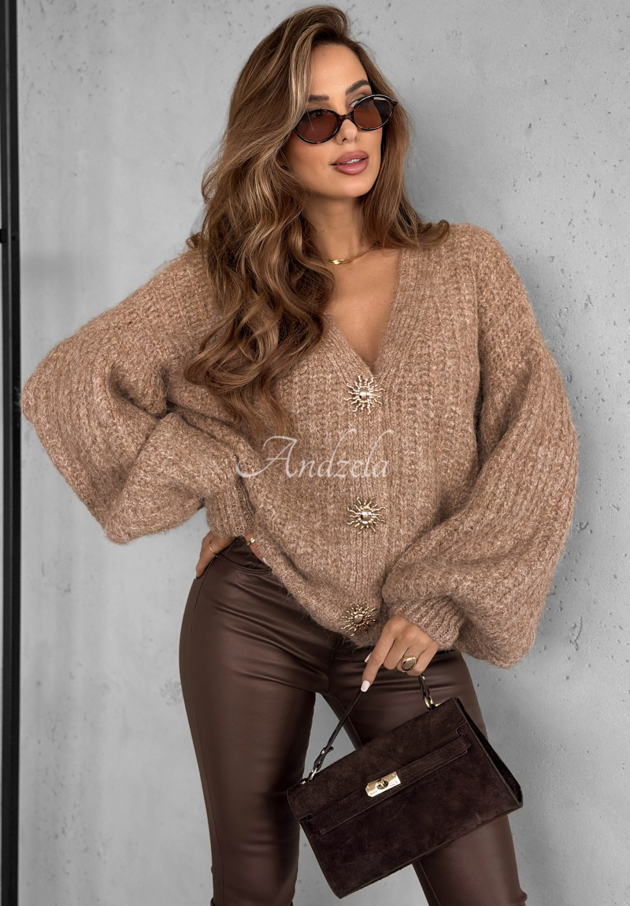 Cardigan scurt din viscoză cu lână și mâneci bufante Snow Hill