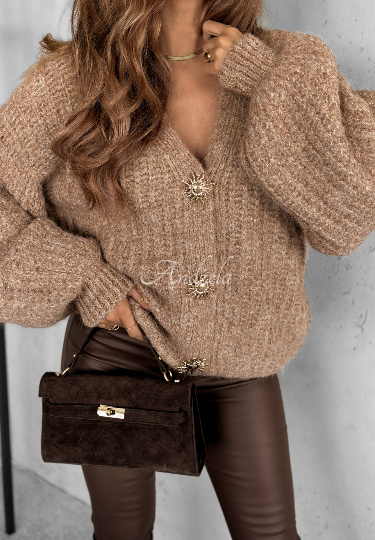 Cardigan scurt din viscoză cu lână și mâneci bufante Snow Hill