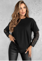 Tricou z koronkowymi rękawami The Only Thing negru