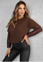 Tricou z koronkowymi rękawami The Only Thing ciocolatie