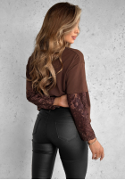 Tricou z koronkowymi rękawami The Only Thing ciocolatie
