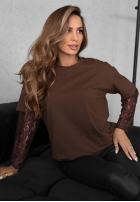 Tricou z koronkowymi rękawami The Only Thing ciocolatie