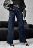 Pantaloni din denim wide leg z paskiem Still Learning bluemarin