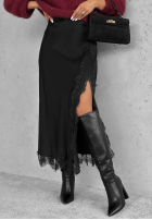 Satynowa Fustă midi z koronką Hot Topic negru