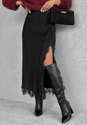 Fustă midi satinată din viscoză cu dantelă Hot Topic
