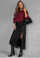 Satynowa Fustă midi z koronką Hot Topic negru