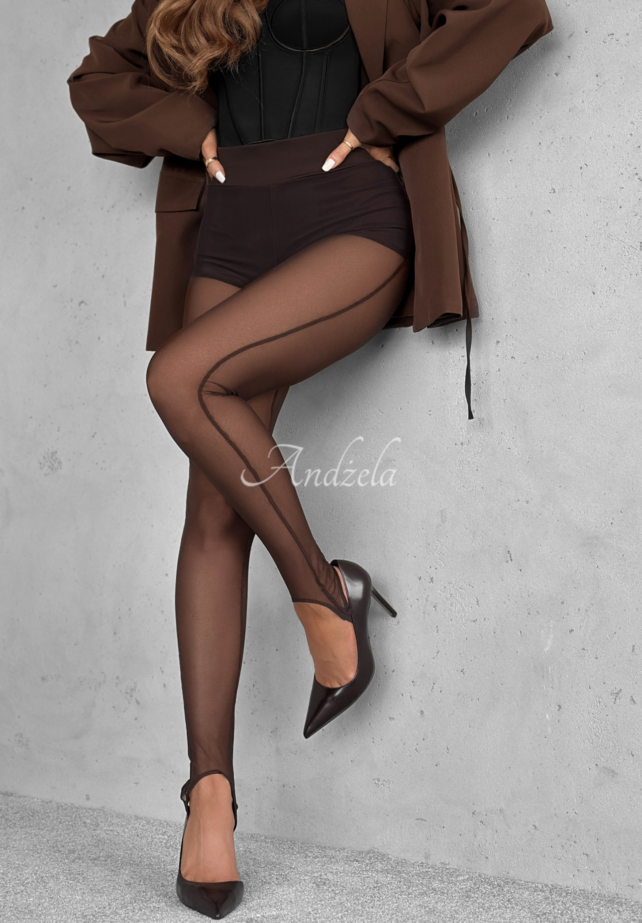 Colanți din plasă cu viscoză și barete la călcâi What A Night