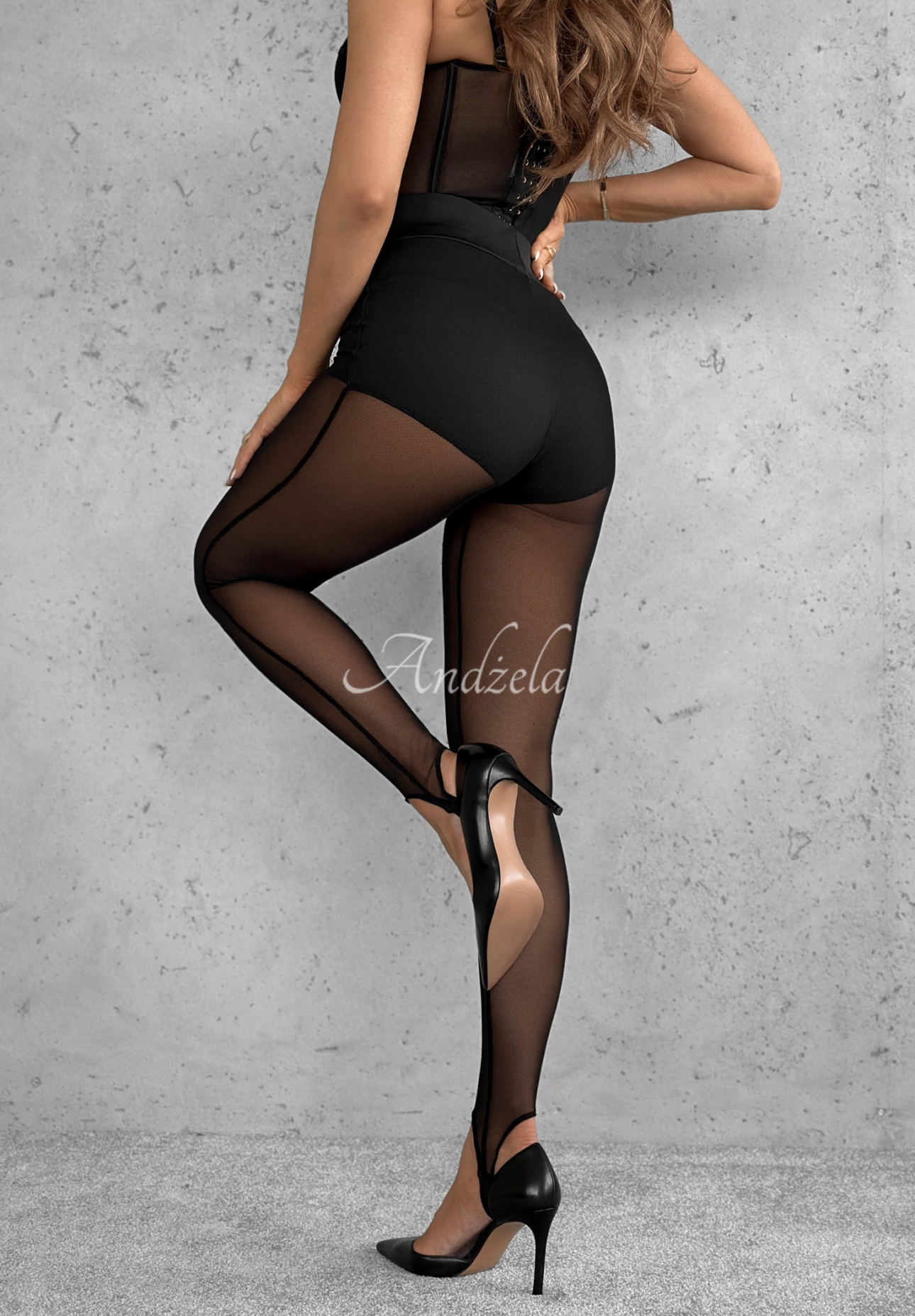 Colanți din plasă cu viscoză și barete la călcâi What A Night