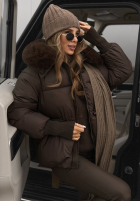 Pikowana Geacă z kapturem i futerkiem Little Snowman ciocolatie