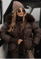 Pikowana Geacă z kapturem i futerkiem Little Snowman ciocolatie