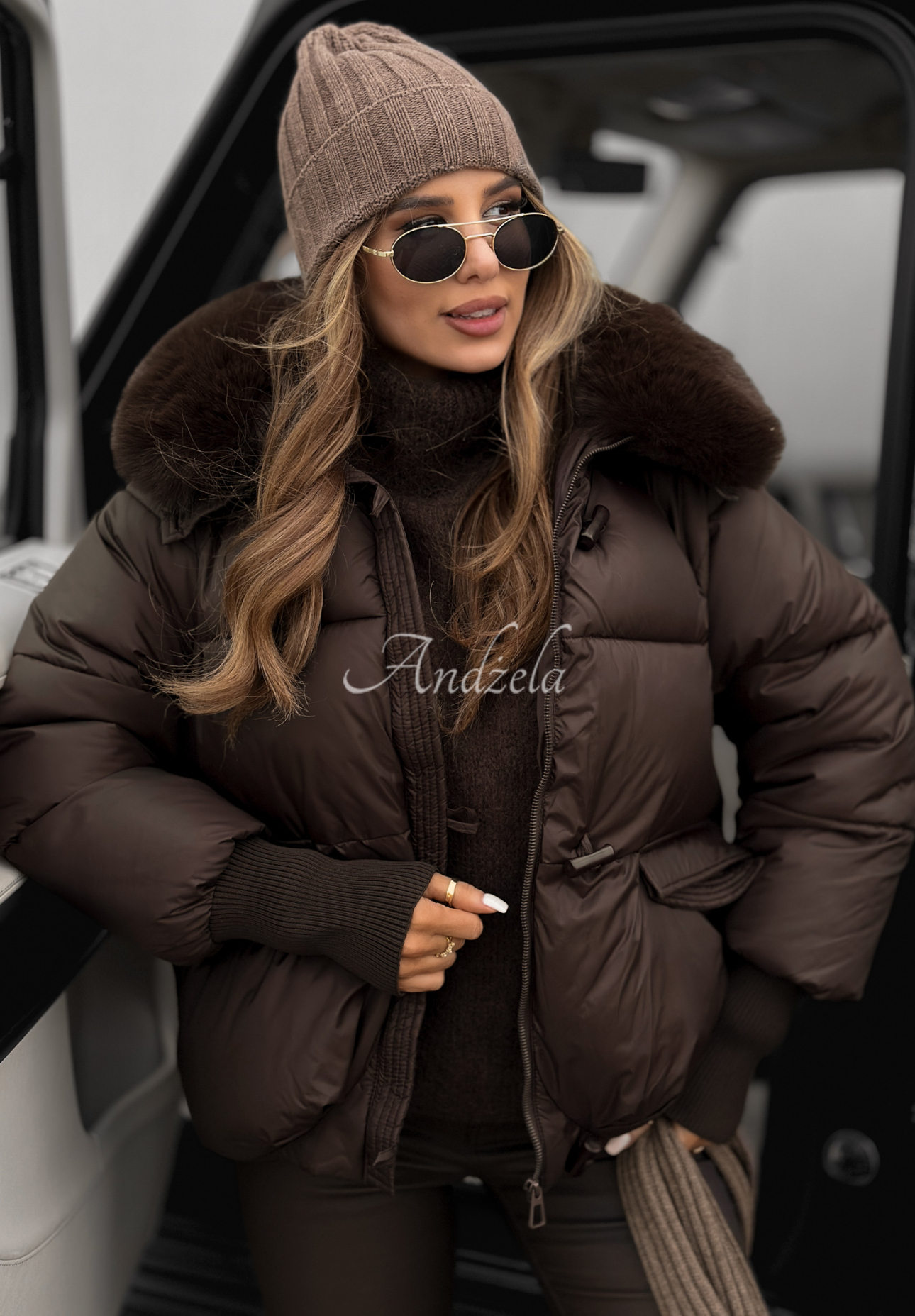 Geacă matlasată cu glugă și blană Little Snowman