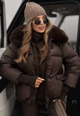 Geacă matlasată cu glugă și blană Little Snowman