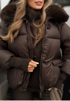 Pikowana Geacă z kapturem i futerkiem Little Snowman ciocolatie