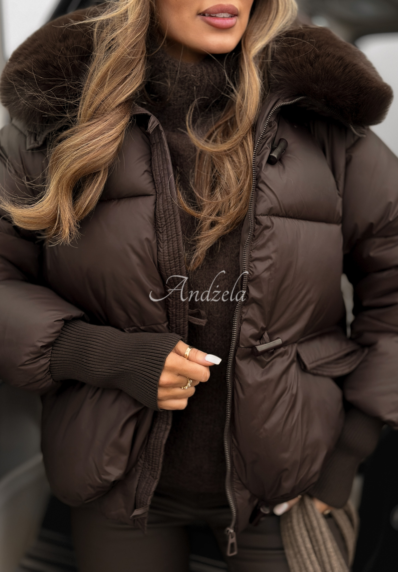 Geacă matlasată cu glugă și blană Little Snowman