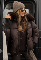 Pikowana Geacă z kapturem i futerkiem Little Snowman ciocolatie