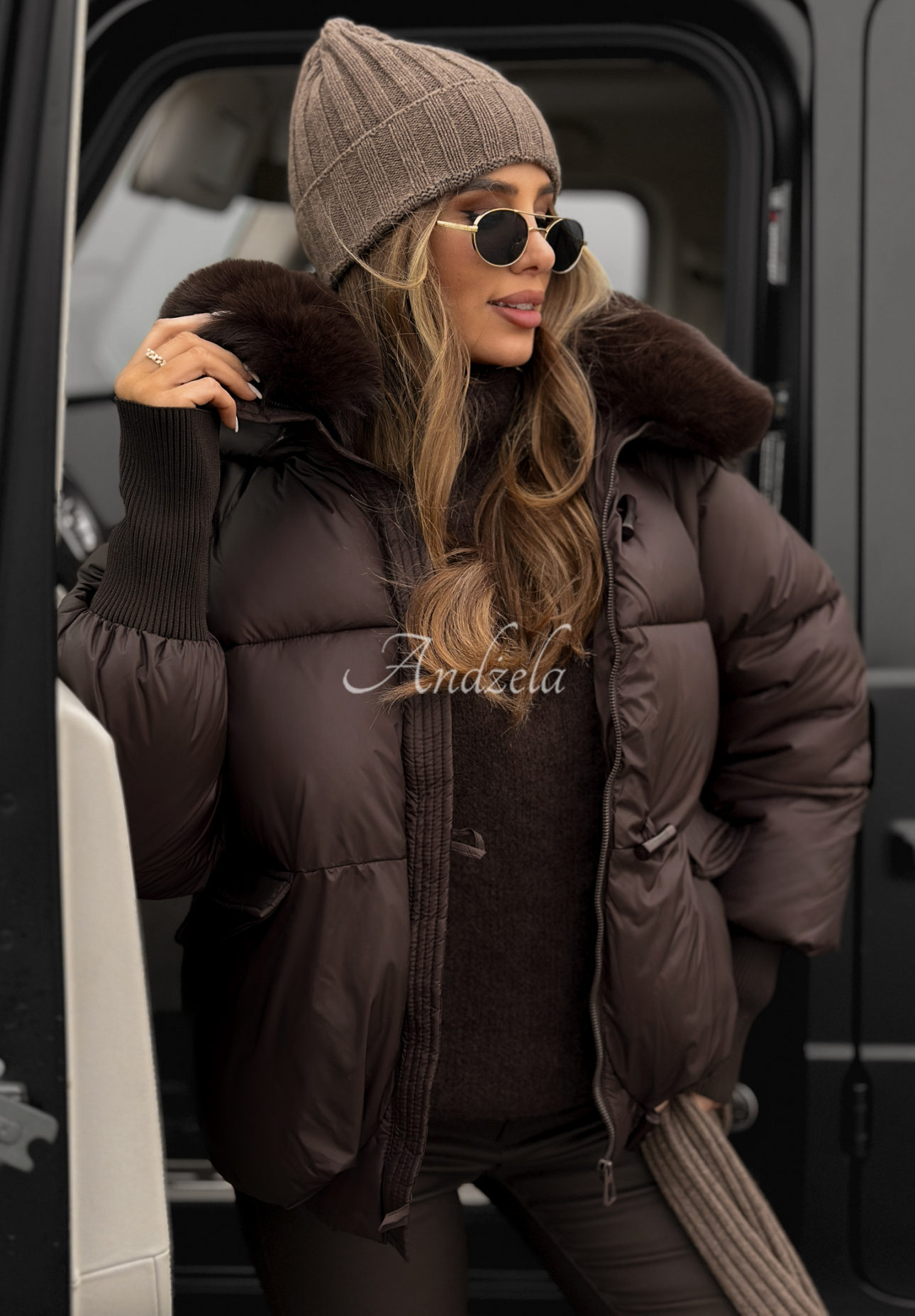 Geacă matlasată cu glugă și blană Little Snowman