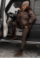 Pikowana Geacă z kapturem i futerkiem Little Snowman ciocolatie