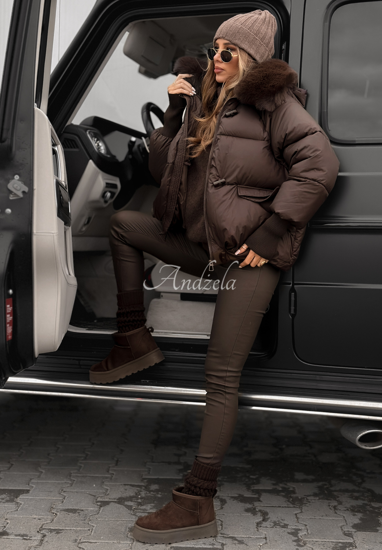 Geacă matlasată cu glugă și blană Little Snowman